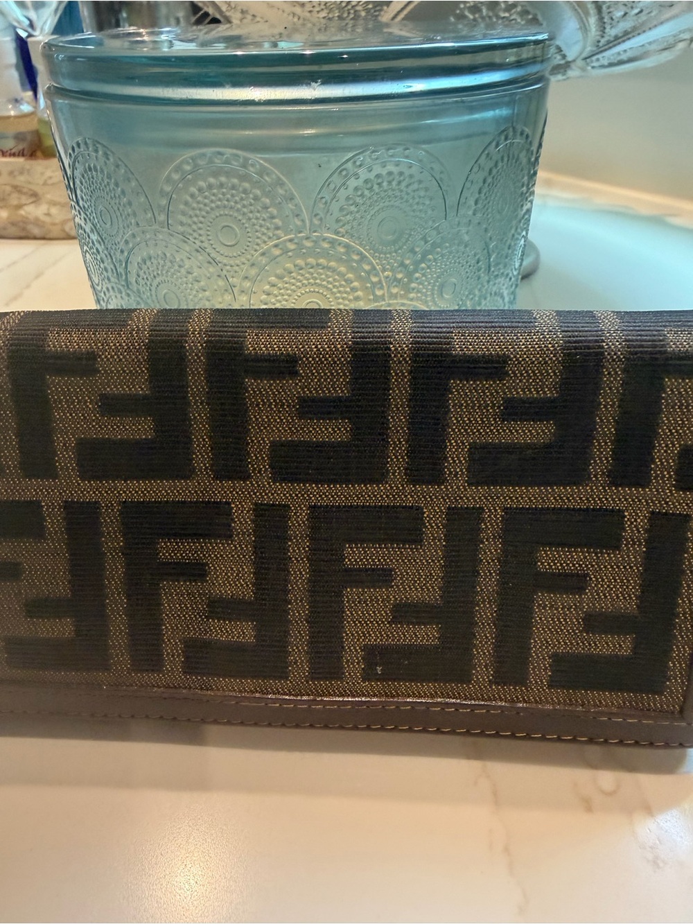 Authentic Fendi B FF Logo Canvas Wallet